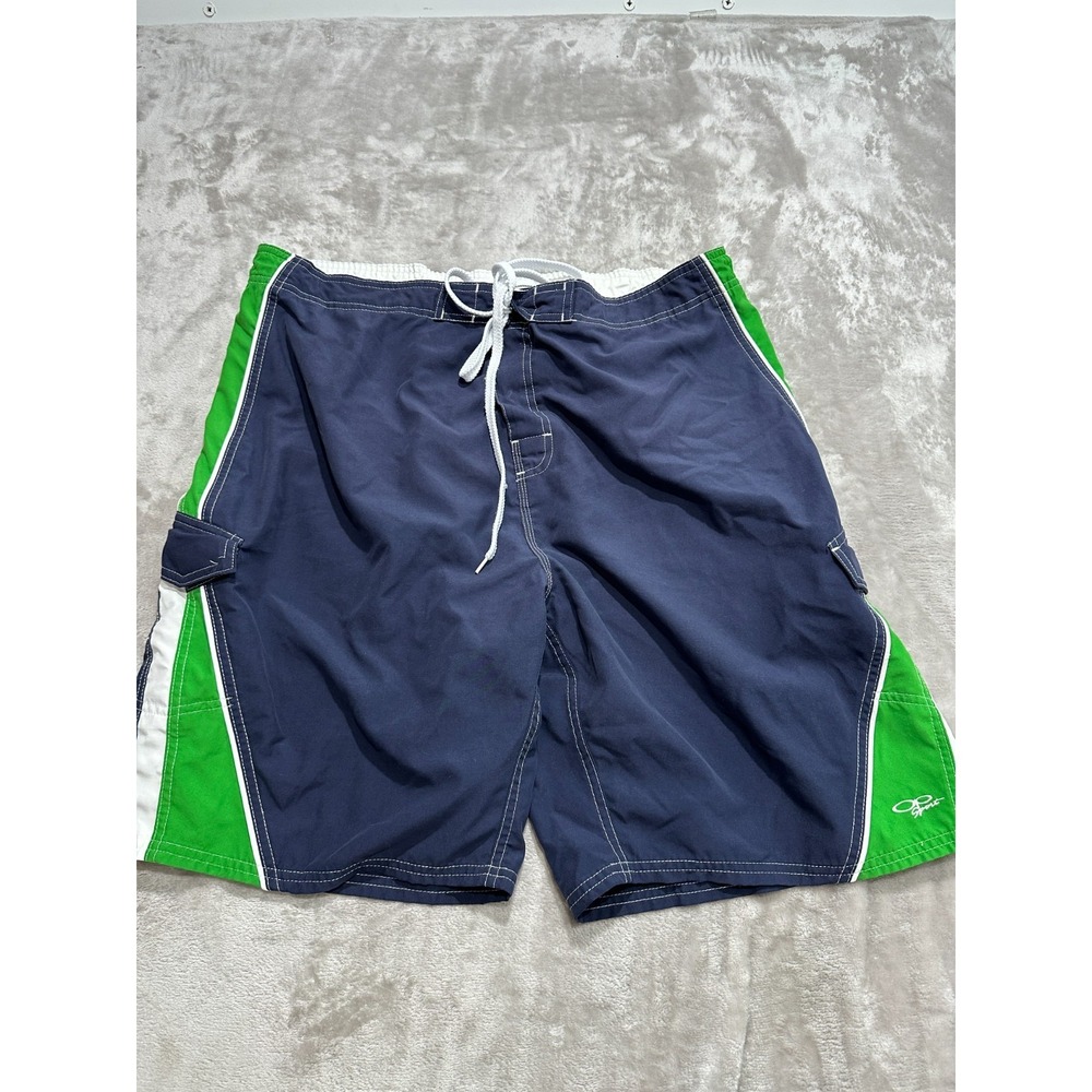 OP Sports Swim Trunks Mens Size Large Blue Green Lined Drawstring Board Shorts